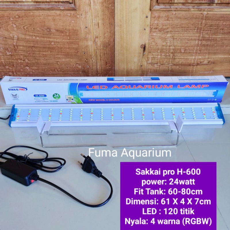 Lampu Led Aquarium SAKKAI PRO H-600 RGBW 24watt Led 6 Baris Aquarium 60-80cm Aquascape Lampu Gantung Lampu Atas