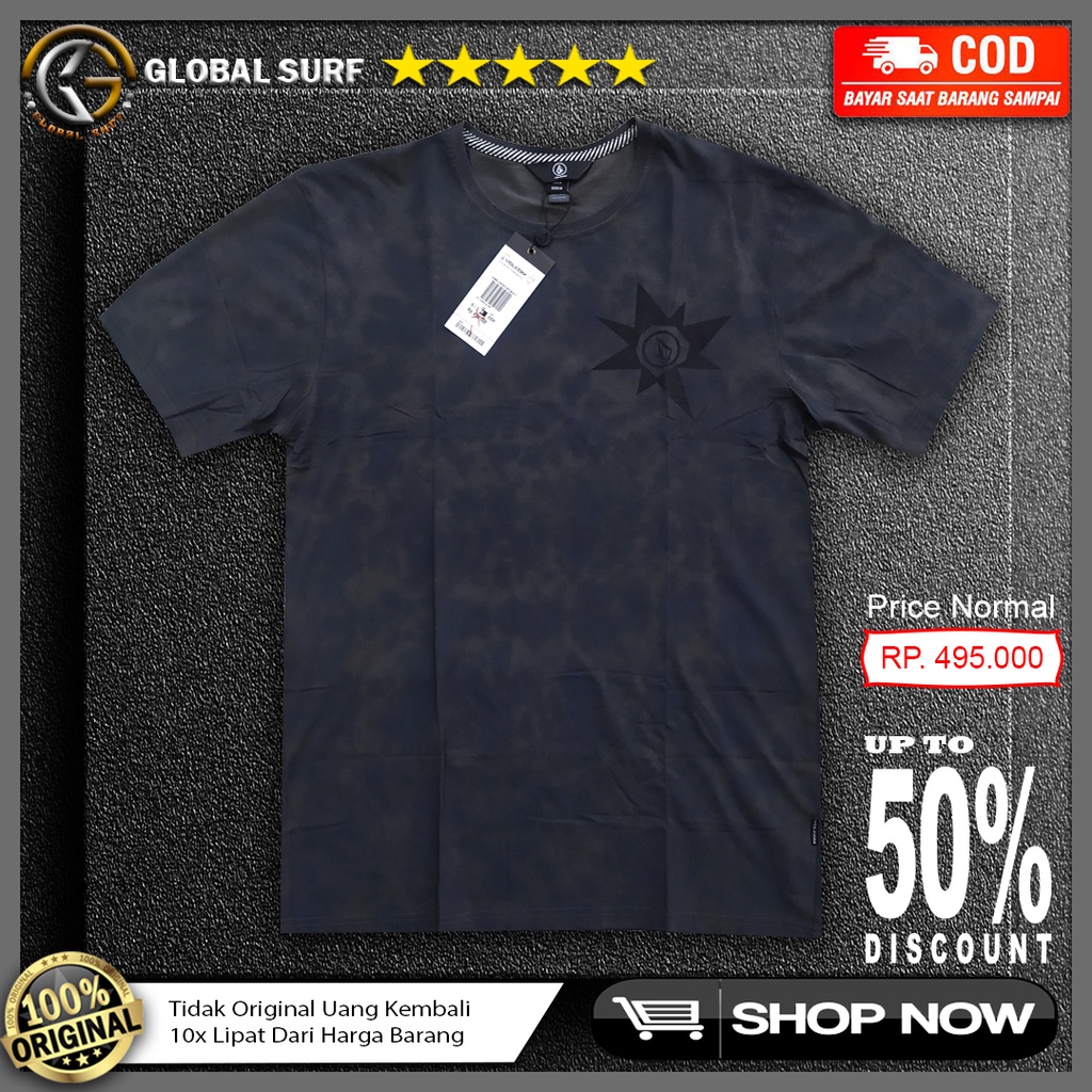 Kaos Volcom Original Surf Baju Pria Lengan Pendek Warna Dark Green Kerah Bulat Kasual Style Trendy