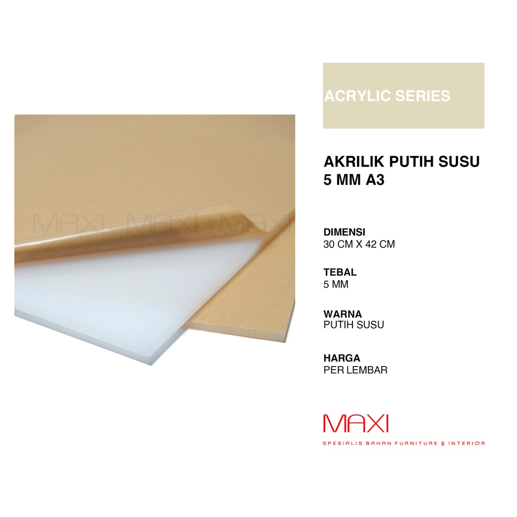 

NN Akrilik Acrylic Mika Casting Potongan 5 mm - A5/A4/A3 Warna Bening/Putih Susu