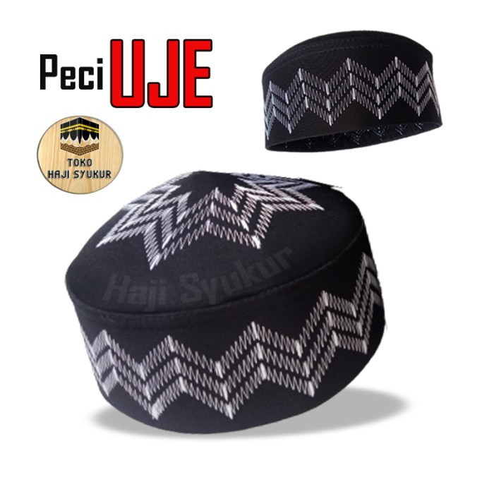 Kopiah Peci Uje Peci Hitam Motif Putih