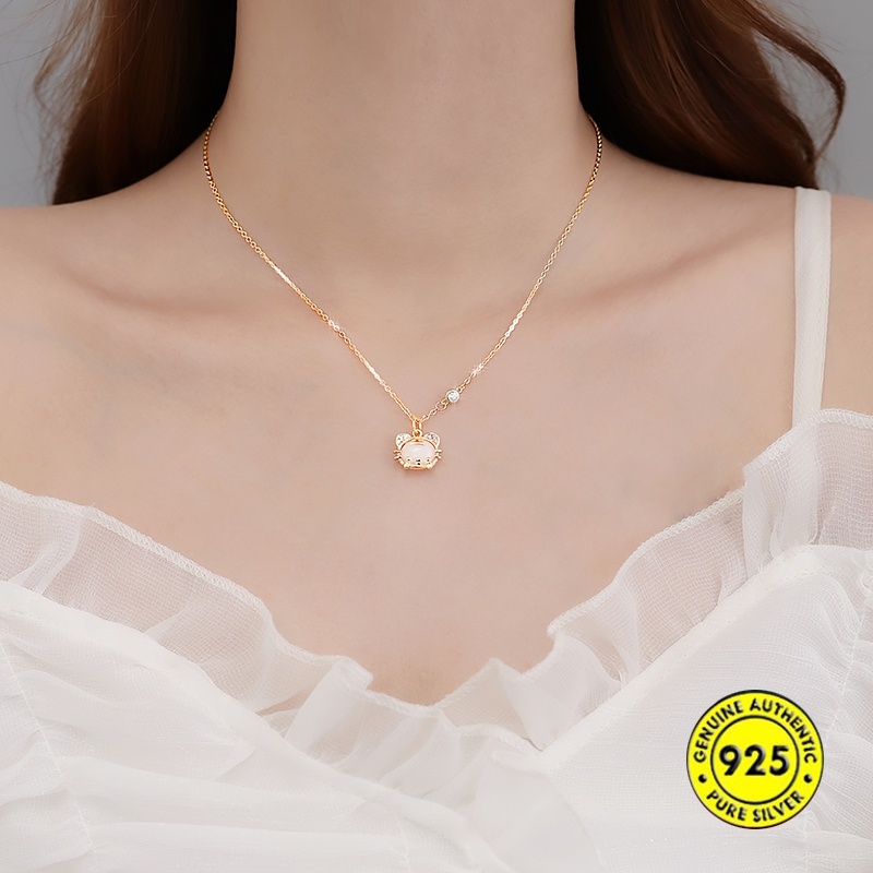 Kalung Rantai Dengan Liontin Batu Chalcedony Mewah Untuk Wanita