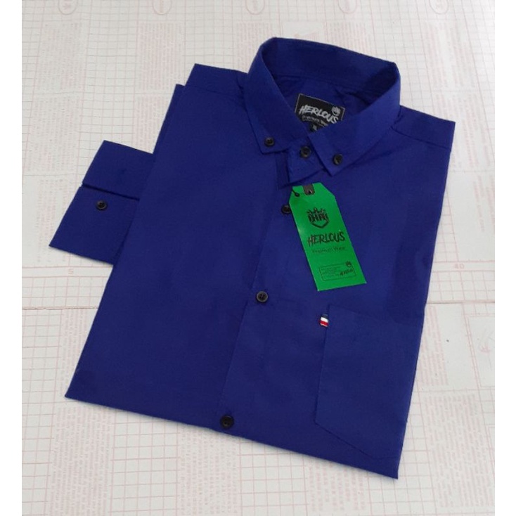 kemeja slim fit pria polos panjang biru benhur / biru tua / biru BCA