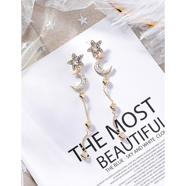 LRC Anting Tusuk Fashion Gold 925 Silver Needle Star Moon Tassel Earrings F46217