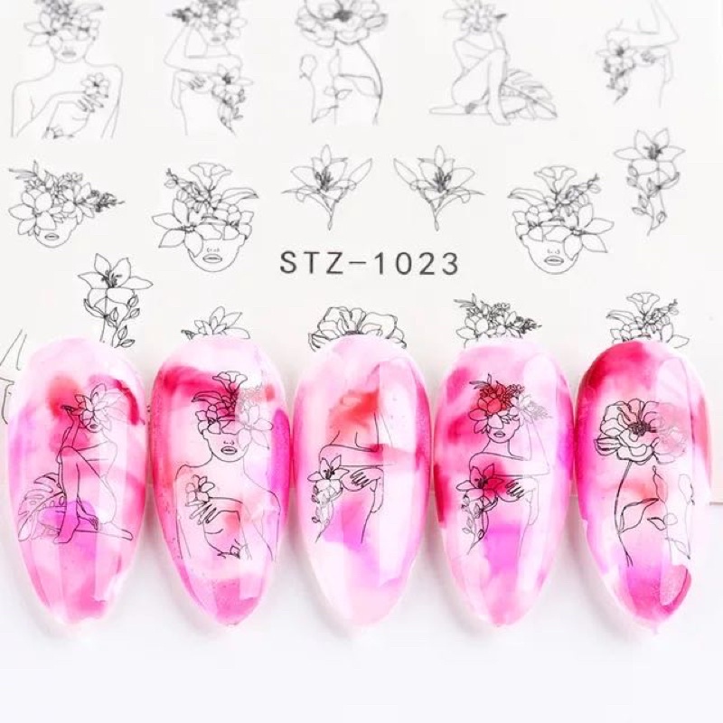 NAIL STIKER ABSTRACT FACE TRIBAL FLOWER STIKER BUNGA NAILART STIKER WATER DECAL KUKU