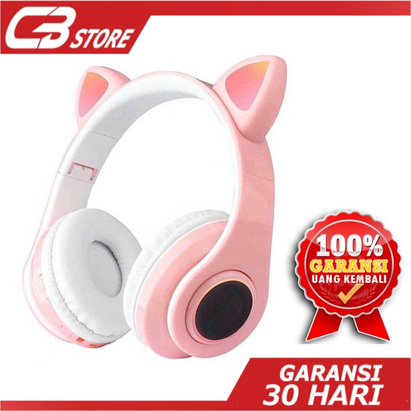 Headset Gaming Bluetooth Headphone Henset Bloetooth Telinga Kucing Pink