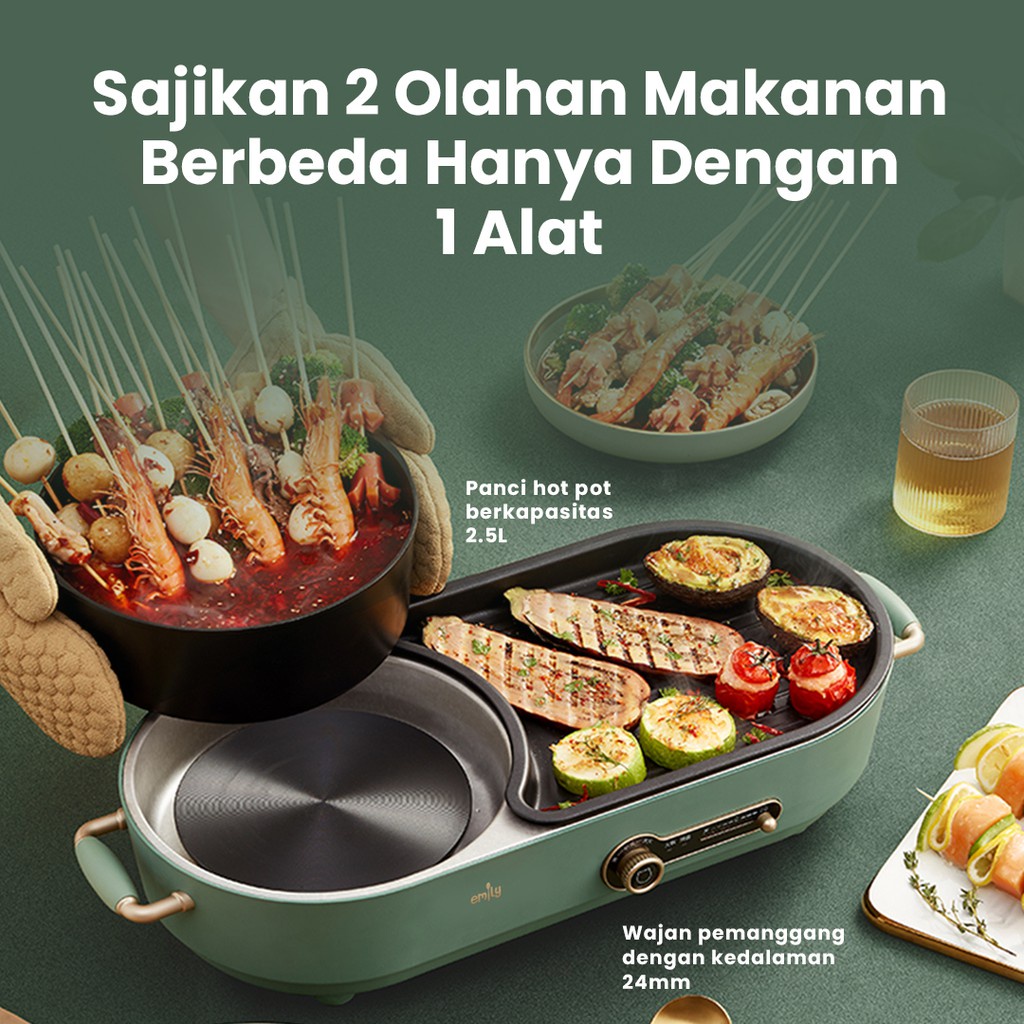 Castle - Emily EHP-11504 2 in 1 Electric Grill and Hot Pot 2.5L / Pemanggang Perebus Makanan - Hotpot &amp; Grill Emily - Panci Elektrik - Panci Listrik