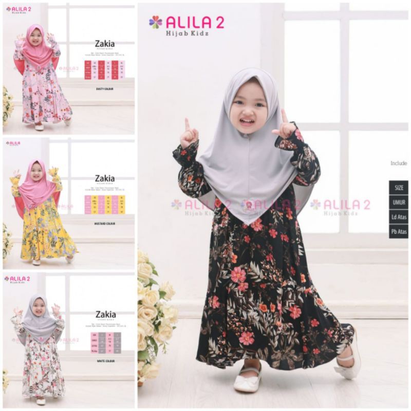 Gamis Syari Anak Perempuan Rayon Viscose Motif Bunga Set Jilbab Jersey Zakia by Alila