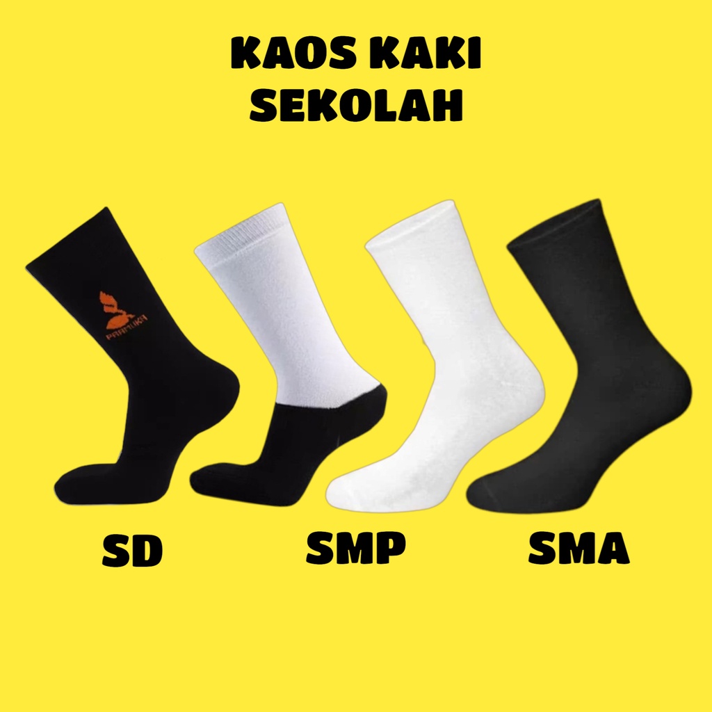 KAOS KAKI SEKOLAH PUTIH TELAPAK HITAM / SD / SMP / SMA