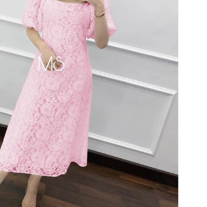 ♡ DRESS SCARLET BRUKAT / DRESS BRUKAT WANITA warna putih Lilac ungu hitam / Dress Sabrina brokat cor