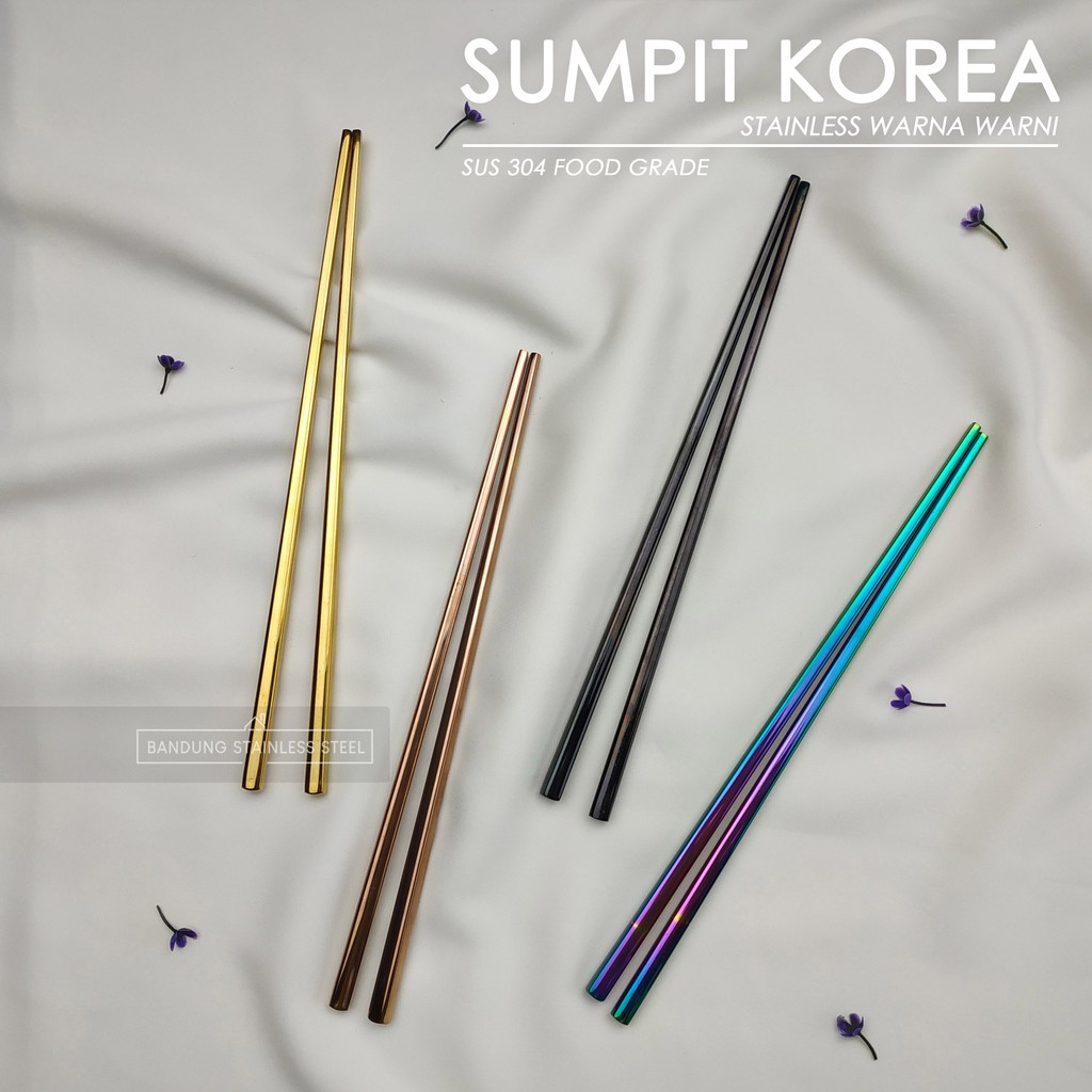 SUS 304 sendok garpu makan sumpit korea warna warni stainless rainbow rosegold hitam emas