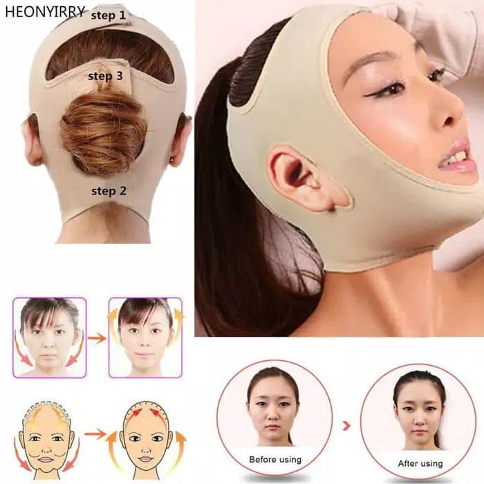 3D V SHAPE FACE SLIMING LIFT UP BELT SABUK  PENIRUS PIPI WAJAH PENGHILANG DOUBLE CHIN - BEIGE