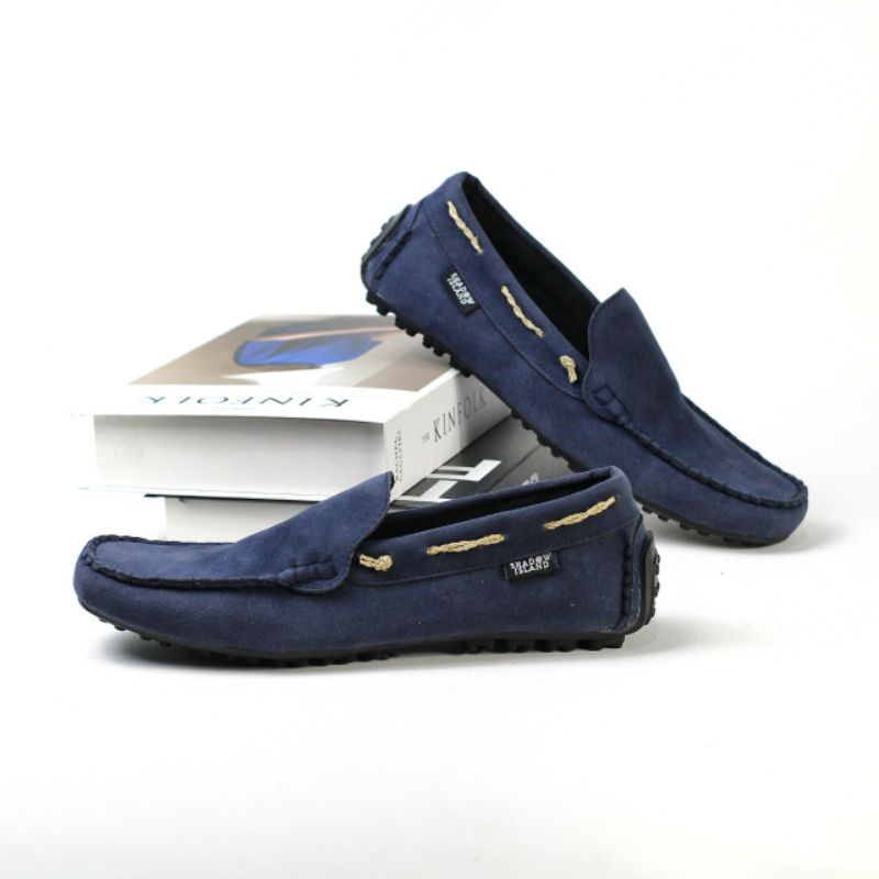 MORGAN NAVY Sepatu Pria Original Slip On Casual Kulit Suede Keren Selop Pesta Kondangan Santai Main