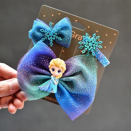 ahza terlaris Import Frozen Model Jepit Rambut Korea Anak Premium - Elsa Biru