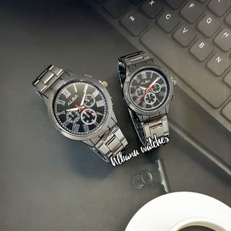 JAM TANGAN COUPLE ALBA RANTAI HITAM / JAM TANGAN RANTAI PASANGAN HITAM