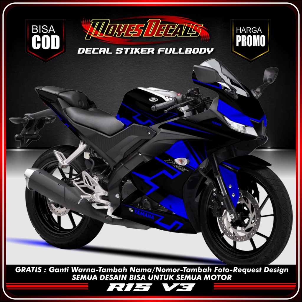 Decal R15 V3 Full Body Stiker Yamaha R15 V3 Full Body Dekal R15 V3 motif Gragads Vareasi Biru