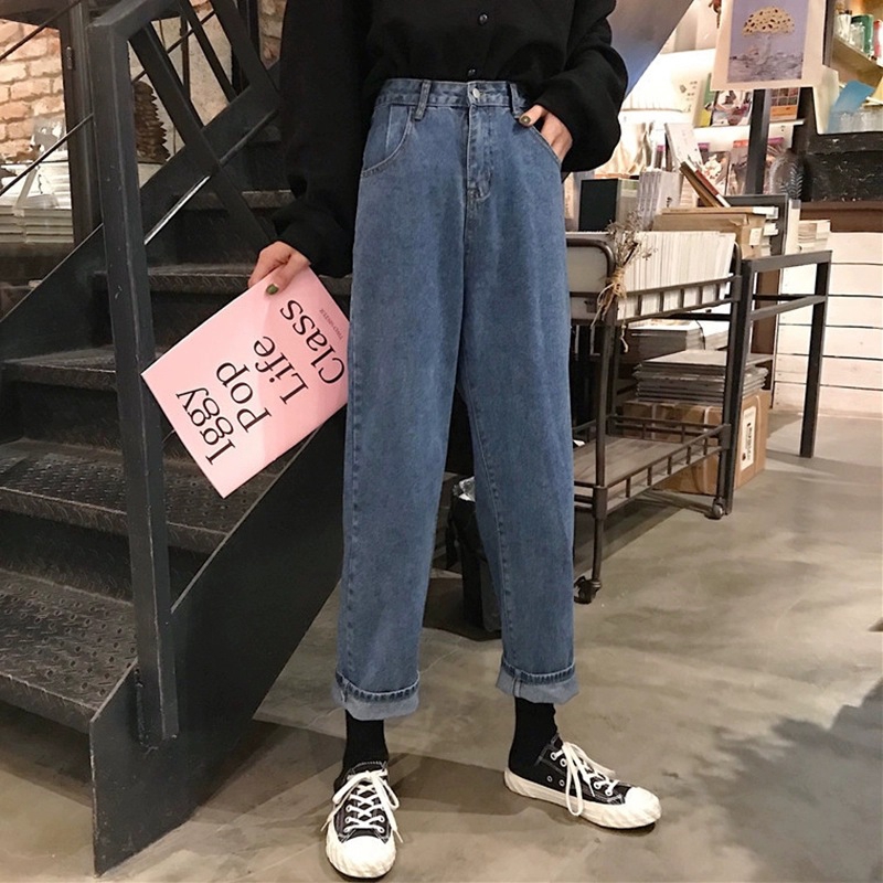 Celana Panjang Model Longgar Lebar High Waist Bahan Jeans Celana Panjang Model Longgar Lebar High Waist Bahan Jeans