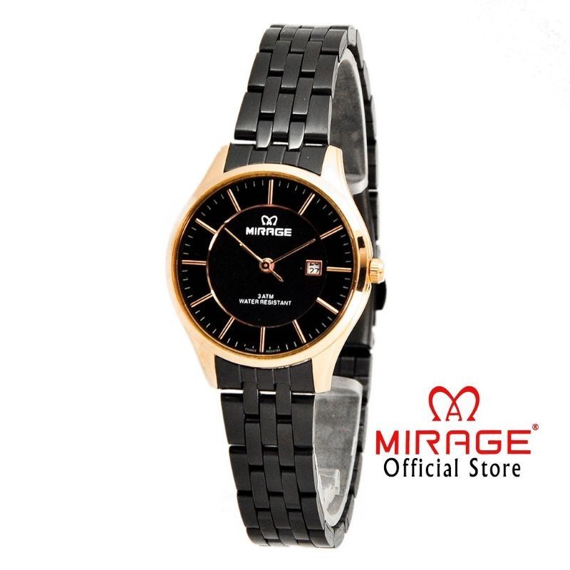 MIRAGE JAM TANGAN WANITAMIRAGE 8544L Jam Tangan Wanita mirage Full Hitam ORIGINAL WATER PROFF