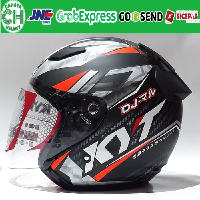 Helm KYT DJ Maru Motif Carbon Strip Merah Hitam Putih Doff