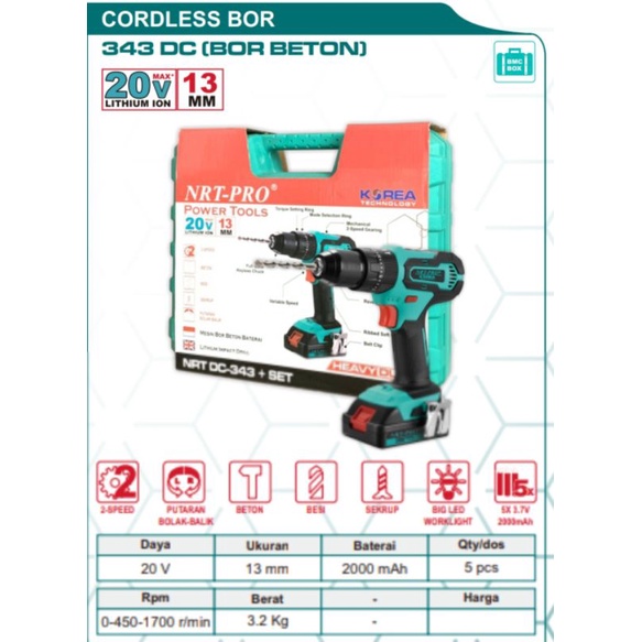 BOR CORDLESS13MM 20V NRT-PRO 343 DC