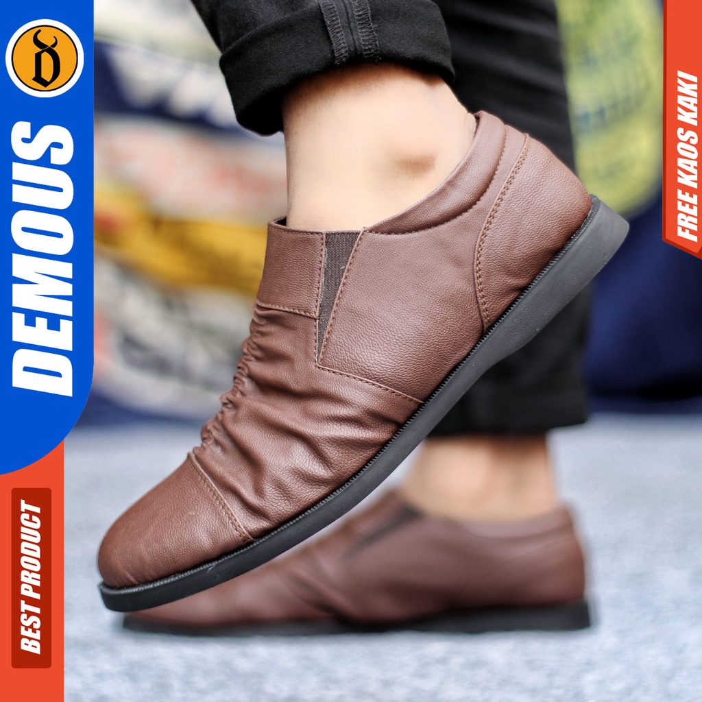 Sepatu Slip On Pria Sepatu Casual Pria Kulit Pu Kerja Kantor Kuliah Kondangan Sepatu Slop Pria Sepatu Hitam Pria DEMOUS KERUTZ