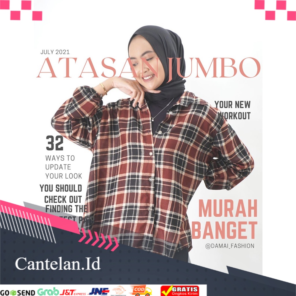 Cantelan.Id - baju KEMEJA wanita FLANEL - konveksi murah tanah abang