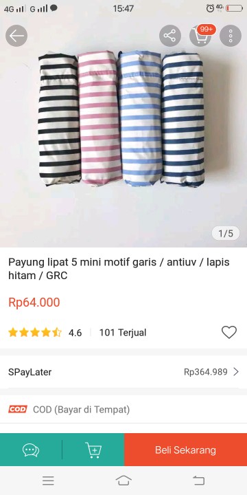 Payung Lipat 5 Mini Motif Garis / Antiuv / Lapis Hitam / Grc