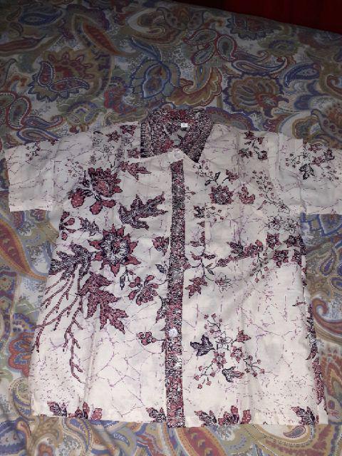 Qnunbatik Hem/kemeja Atasan Batik Anak Cowok Kd Melati Cream