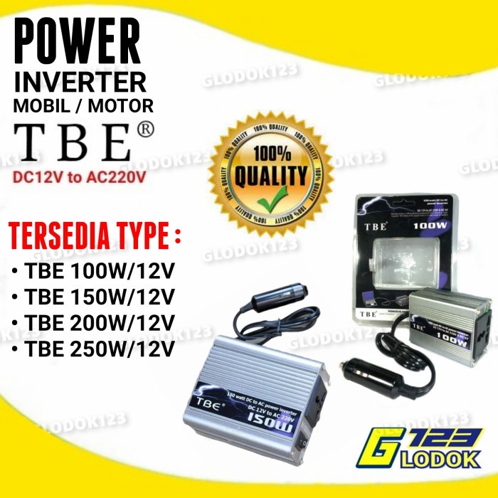 TBE Power Inverter DC 12V To AC 220V 100 150 200 250 Watt Mobil Motor