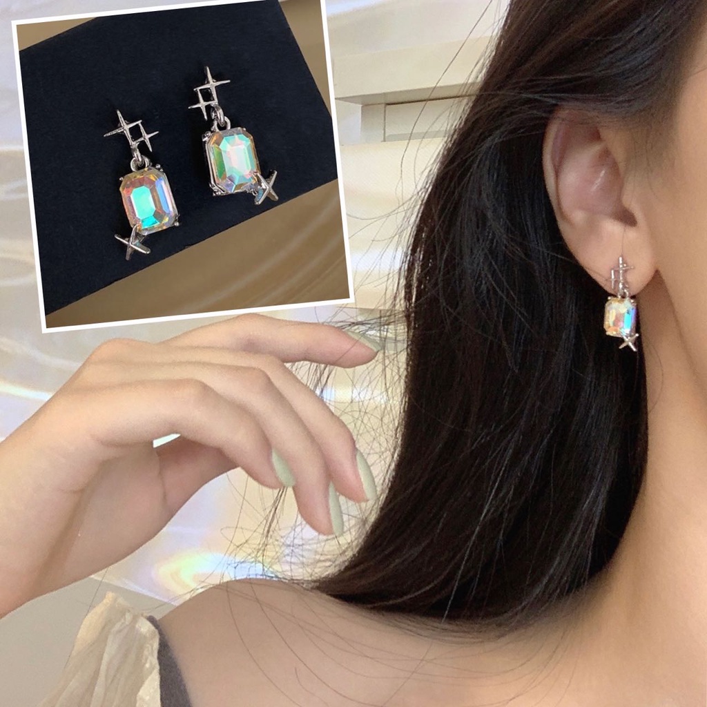 Anting Tusuk Gantung Bahan Sterling silver 925 Desain Bintangkristal Untuk Wanita