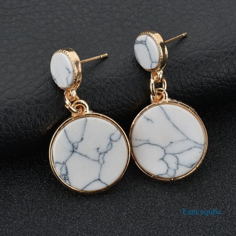 Anting Tusuk Desain Geometri Besar Motif Marmer Hitam Putih Handmade Untuk Wanita