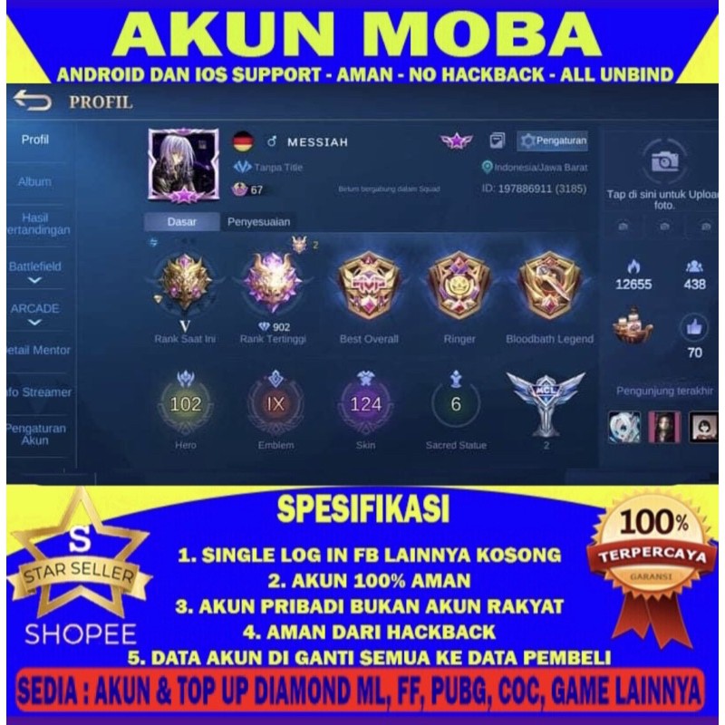 Jual Akun Mobile Legends.Skin Sultan | Shopee Indonesia