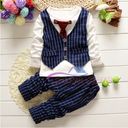 BAJU SET kemeja ROMPI DASI MERAH anak cowok lengan panjang  berkualitas PREMIUM IMPORT