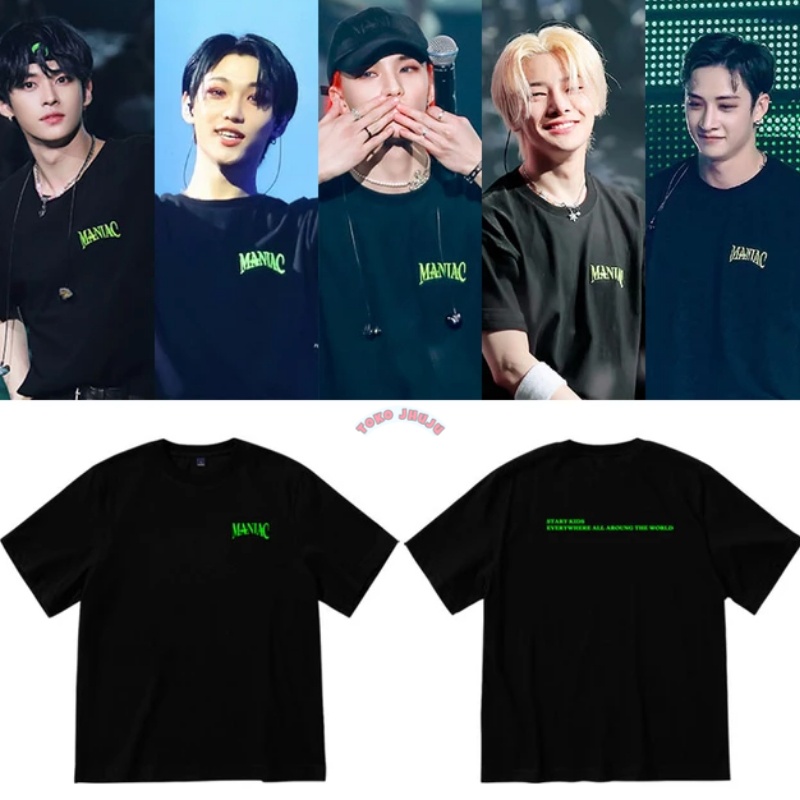 Kaos Sablon MANIAC TOUR 2022 IN SEOUL sablon hijau Stray Kids style