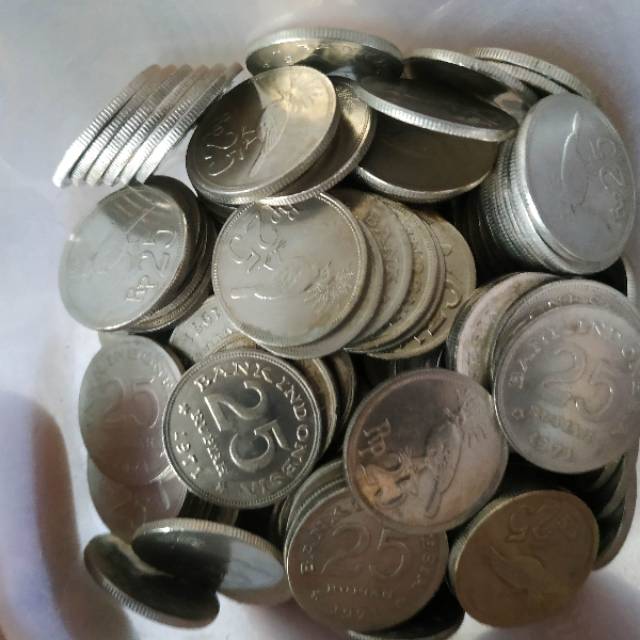 (Sudah Dibersihkan) Uang koin kuno 25 rupiah burung tahun 1971