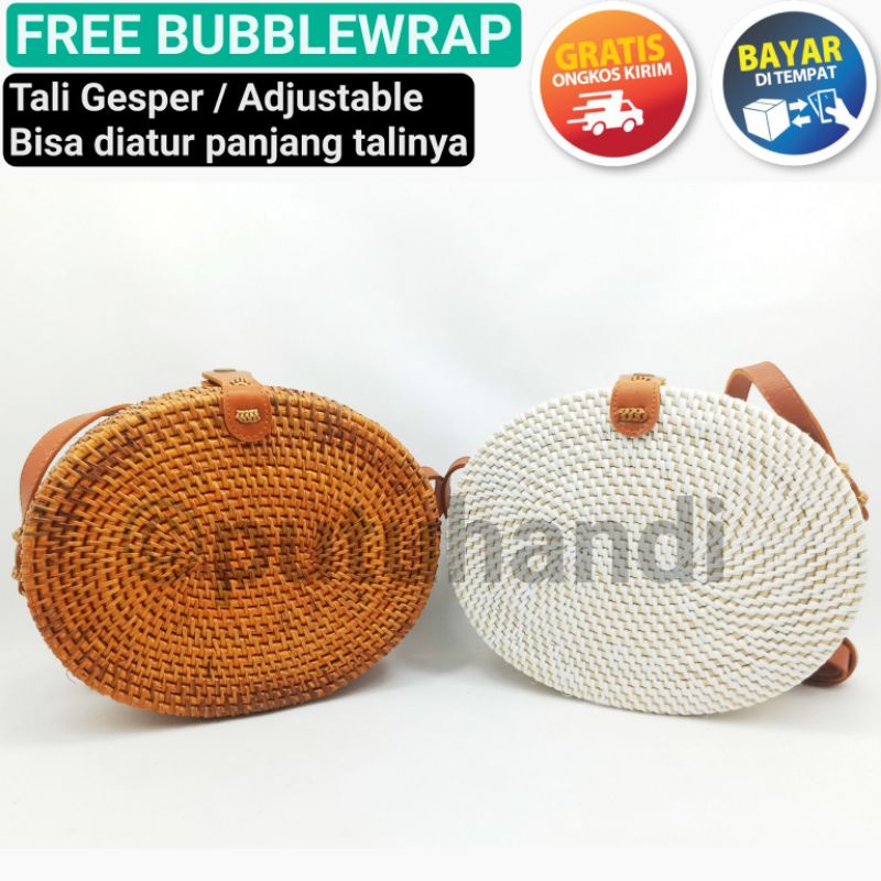 Tas Rotan Bulat Original model Oval