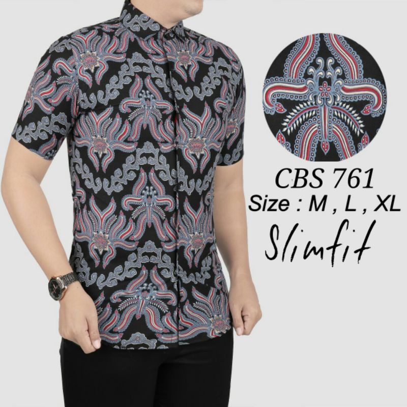 CBS 697 BATIK PRIA SLIMFIT LENGAN PENDEK COLIN DION