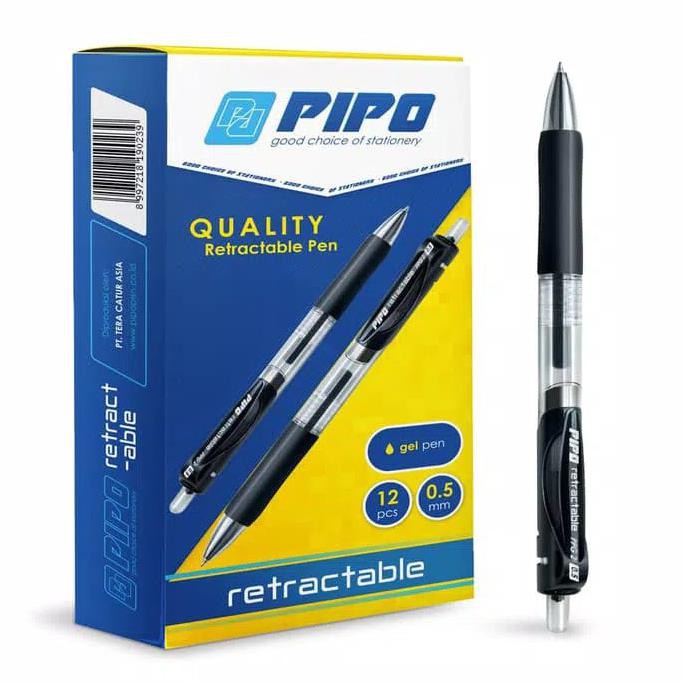 

New Pipo Retractable Gel Pen 0.5Mm Hitam Harga Satuan Juara