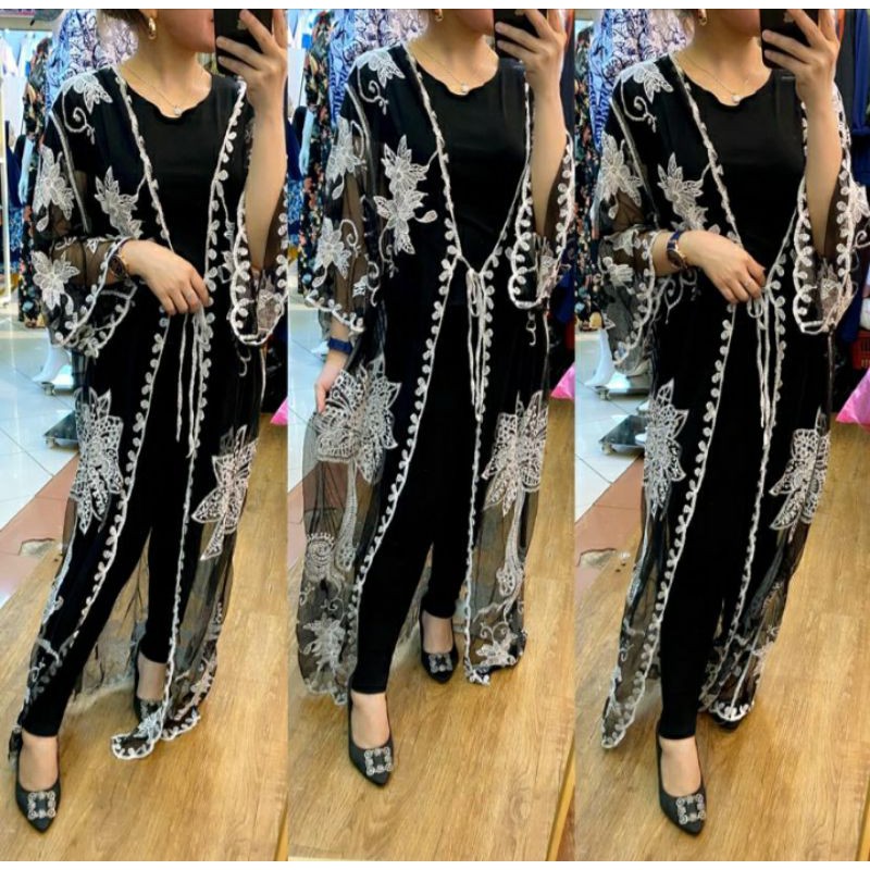 LACE OUTER CARDIGAN BLOOMY// LONG  OUTER MATAHARI // ORIGINAL IMPORT BANGKOK-Bunga tangkai