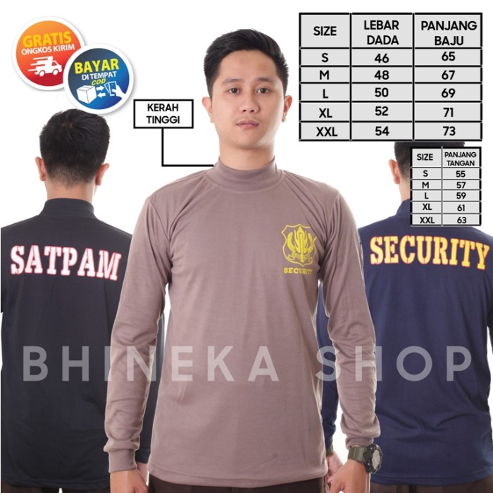 TERMURAH- Kaos Security Kerah Tinggi Kaos Satpam Tangan Panjang Satpam terbaru - POLOS COKLAT, M-ker