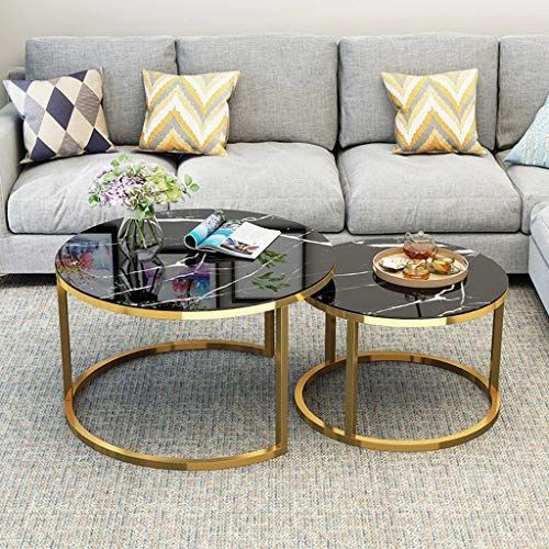 meja tamu nesting marmer hitam meja bulat top marmer