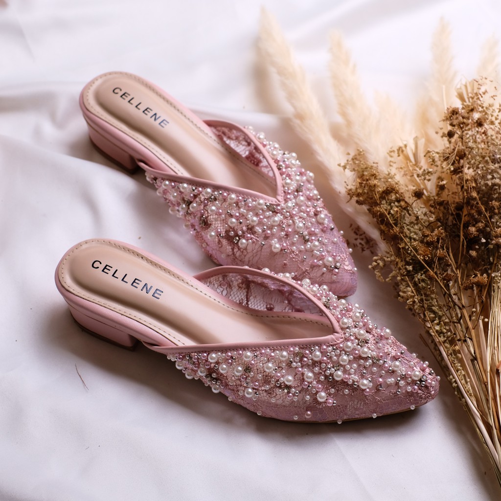 𝗖𝗘𝗟𝗟𝗘𝗡𝗘 Agypt Beads Heels 3cm (9 warna ETALASE 1) Wedding shoes selop brukat payet mutiara