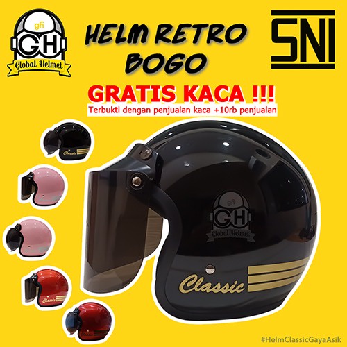 Helm Bogo Classic Helm Wanita Dewasa Warna Terkini Retro SNI Helm Arc Helm Jadul