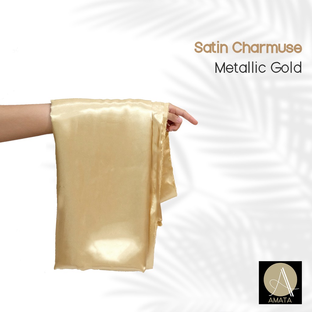 1/2 meter Kain Satin Charmuse / Sateen Silk Premium Metallic Gold Amata