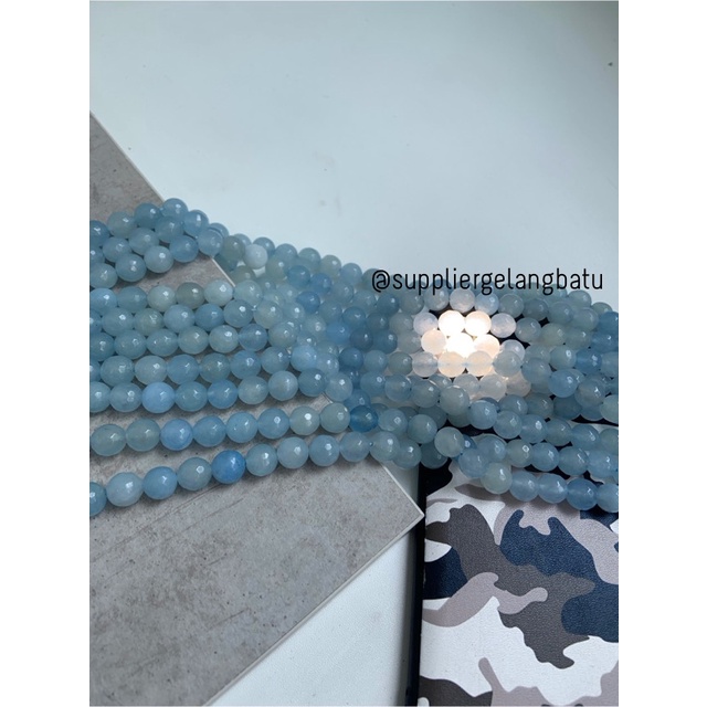 bahan white blue agate CUTTING 10mm renceng BIRU muda gelang kalung etnik vintage elegan strap mask anting craft kerajinan tangan