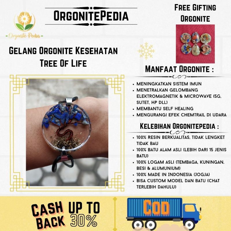 Gelang Orgonite Round / Lingkaran Tree Of Life 3 Cm EMF Protection Anti Radiasi