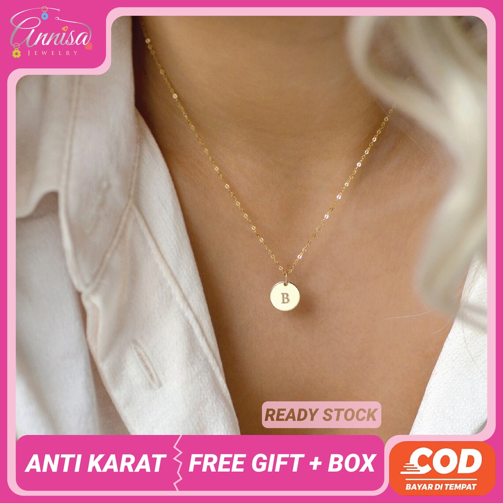 Kalung Nama Inisial/ Gambar Plat Grafir Gold/ Silver Ready