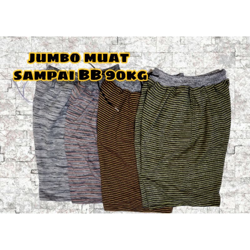 Celana pendek jumbo motif salur bahan tebal kolor santai pria wanita