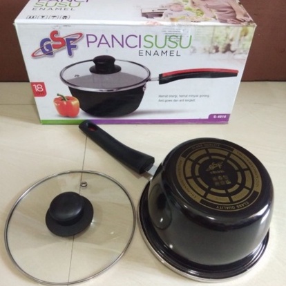 Panci Susu Enamel GSF G-4018 / Panci Tutup Kaca Enamel / Panci Enamel Tutup Kaca