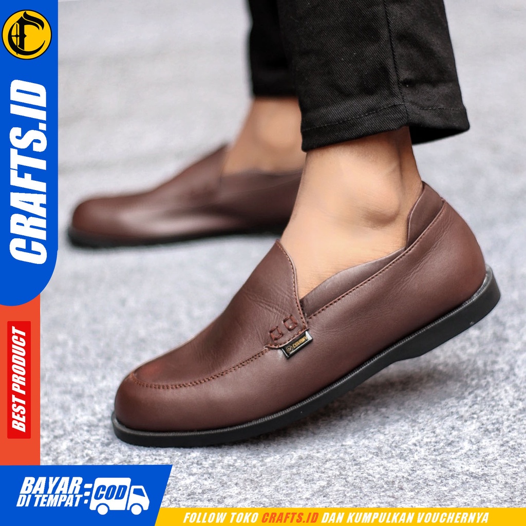 Sepatu Slip On Pria Sepatu Casual Pria Kulit Asli Kerja Kantor Kuliah Kondangan Sepatu Slop Pria Sepatu Hitam Pria CRAFTS MIKY