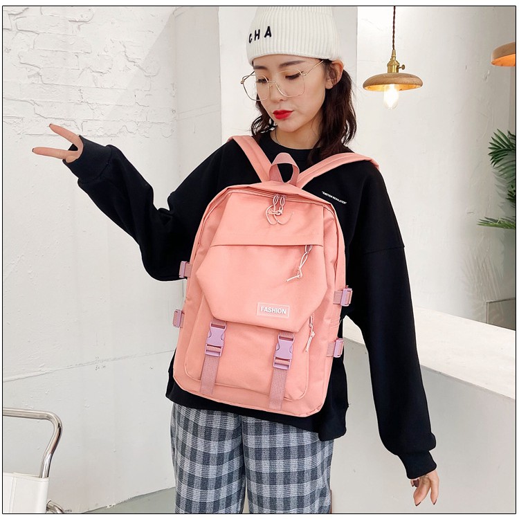 TAS RANSEL KOREA MALLAN TA265P3 PINK BACKPACK SEKOLAH KULIAH KERJA WANITA IMPORT MURAH FASHION ABG